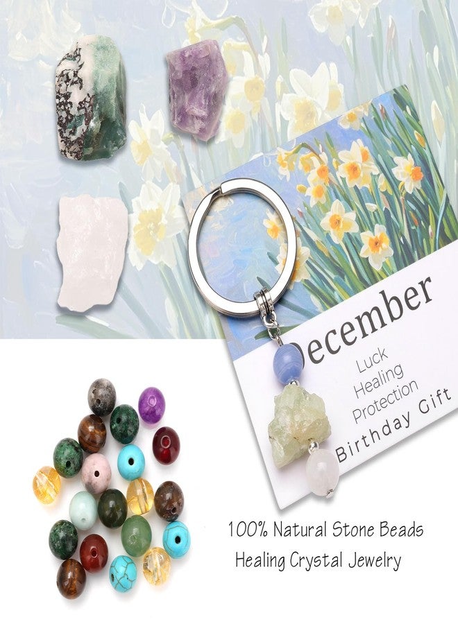 Raicegs December Birthstone Keychain for Women Cute Crystal Birth Flower Key Chain Natural Stone Unique December Birthday Gifts for Women December Birthstone Jewelry - Image 3